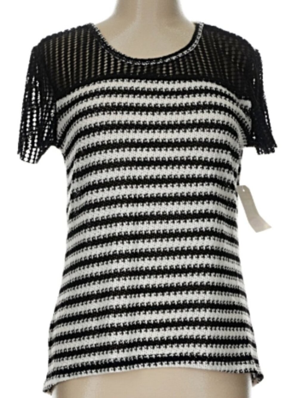 Janeric Black & Beige Short Sleeve Top Size L - NEW